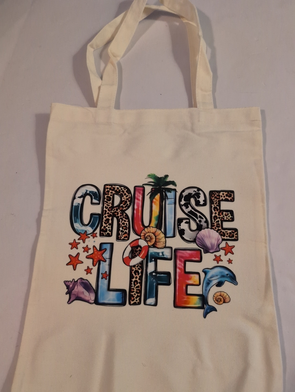 Cruise Life Canvas Tote Bag Cream 11x23